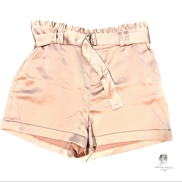 Bar II Belted Dusty Pink Satin Paper Bag Waist Shorts Size 14 - Picture 2 of 8